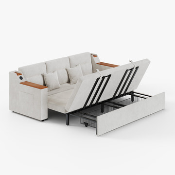 Miya Japandi Convertible Sleeper Sofa Trundle Bed Futon with Storage & USB Port