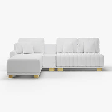 Eden Common Luxury White L Shaped PU Leather Modular Couch with Storage and Ottoman