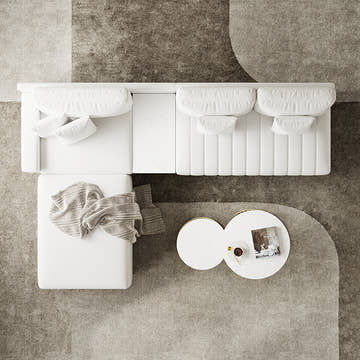 Eden Common Luxury White L Shaped PU Leather Modular Couch with Storage and Ottoman