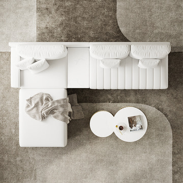 Eden Common Luxury White L Shaped PU Leather Modular Couch with Storage and Ottoman