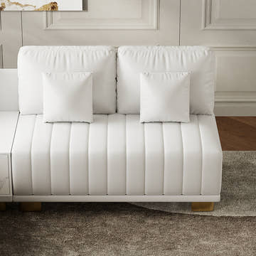 Eden Common Luxury White L Shaped PU Leather Modular Couch with Storage and Ottoman