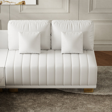 Eden Common Luxury White L Shaped PU Leather Modular Couch with Storage and Ottoman