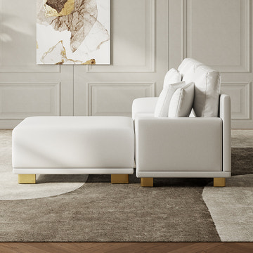 Eden Common Luxury White L Shaped PU Leather Modular Couch with Storage and Ottoman