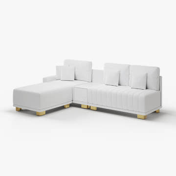 Eden Common Luxury White L Shaped PU Leather Modular Couch with Storage and Ottoman