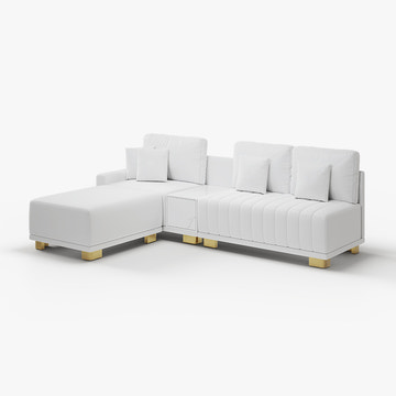 Eden Common Luxury White L Shaped PU Leather Modular Couch with Storage and Ottoman