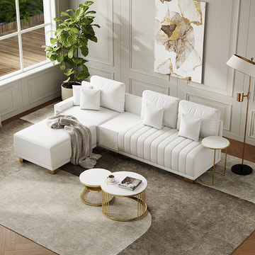 Eden Common Luxury White L Shaped PU Leather Modular Couch with Storage and Ottoman