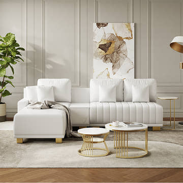 Eden Common Luxury White L Shaped PU Leather Modular Couch with Storage and Ottoman