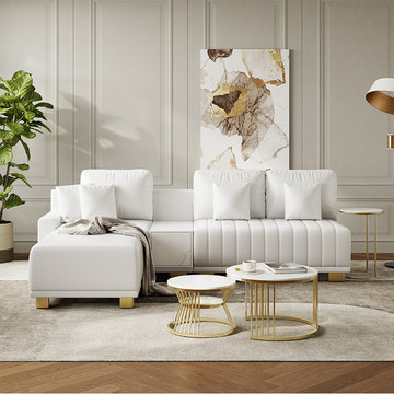 Eden Common Luxury White L Shaped PU Leather Modular Couch with Storage and Ottoman