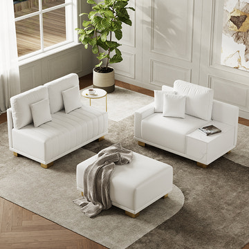 Eden Common Luxury White L Shaped PU Leather Modular Couch with Storage and Ottoman