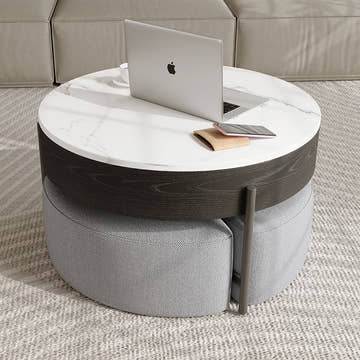 Thomas Modern Round Lift-Top Coffee Table with Storage and Ottoman