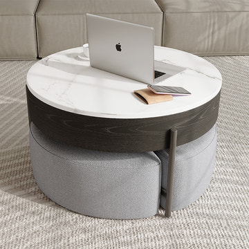Thomas Modern Round Lift-Top Coffee Table with Storage and Ottoman