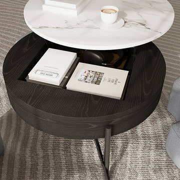 Thomas Modern Round Lift-Top Coffee Table with Storage and Ottoman