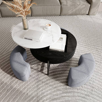 Thomas Modern Round Lift-Top Coffee Table with Storage and Ottoman