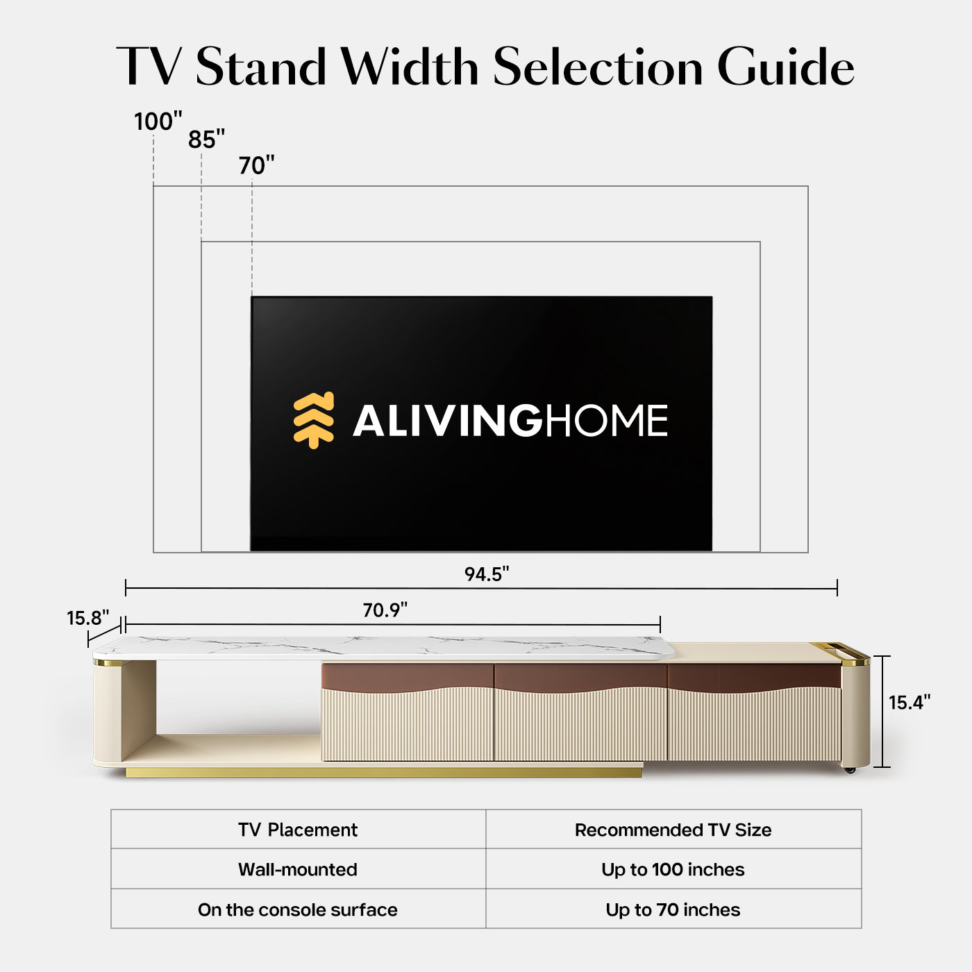 GlowStream Extendable TV Stand with LED Lights and Storage (70″-95″)