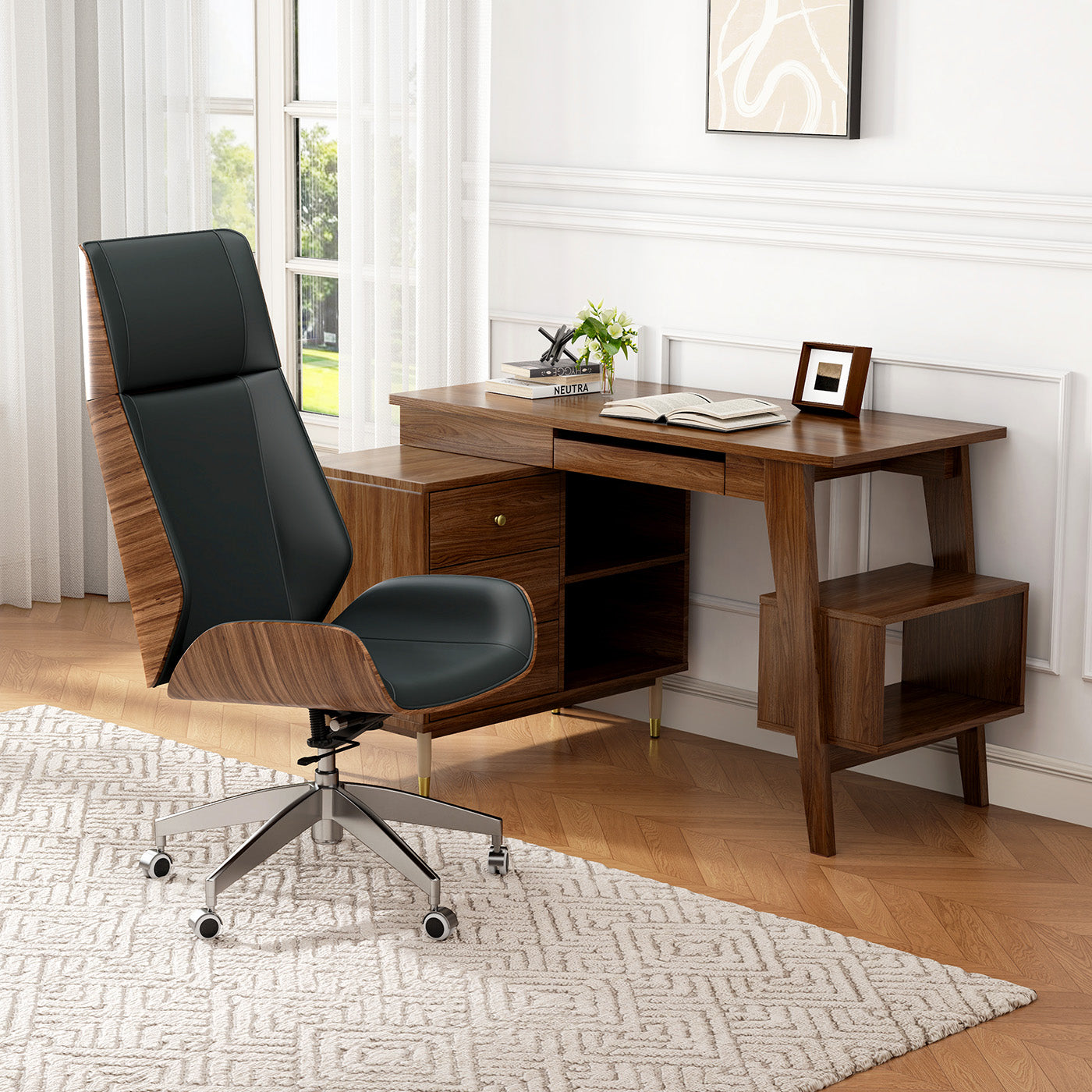 Miya Japandi PU Leather Counter Height Swivel Office Chair