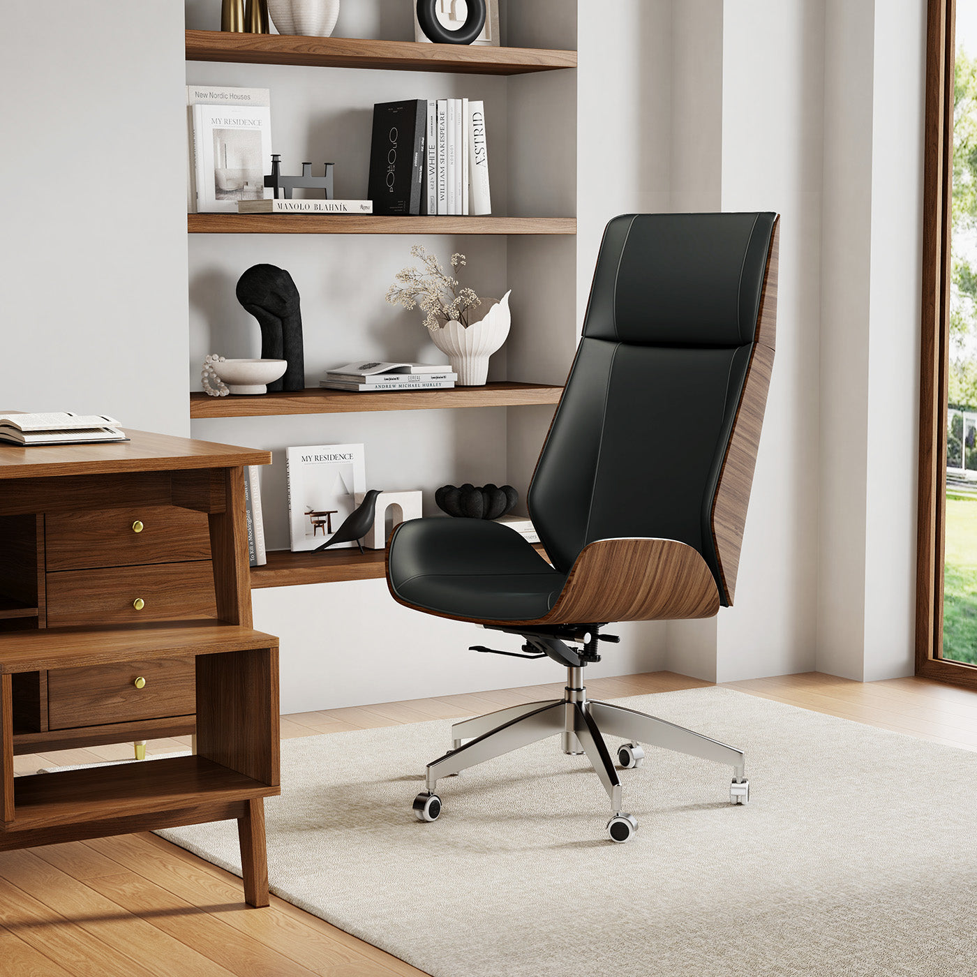 Miya Japandi PU Leather Counter Height Swivel Office Chair