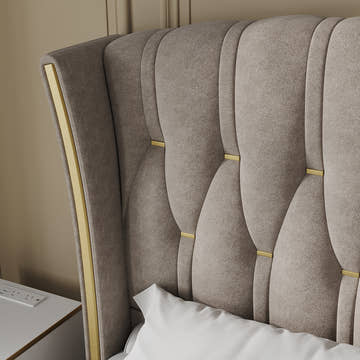 Sophie Common Luxury Tufted Grey Upholstered Wingback Platform Bed Frame Queen with Headboard