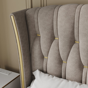 Sophie Common Luxury Upholstered High Wingback Platform Bed Frame Queen Set with 2 Nightstands