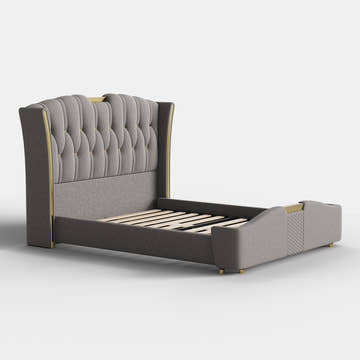 Sophie Common Luxury Tufted Grey Upholstered Wingback Platform Bed Frame Queen with Headboard