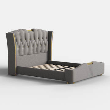 Sophie Common Luxury Tufted Grey Upholstered Wingback Platform Bed Frame Queen with Headboard