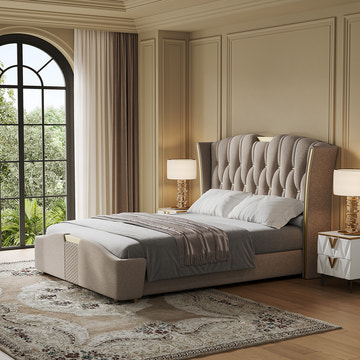 Sophie Common Luxury Upholstered High Wingback Platform Bed Frame Queen Set with 2 Nightstands