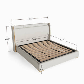 George Modern White PU Leather Upholstered Platform Bed Frame King Size with Headboard