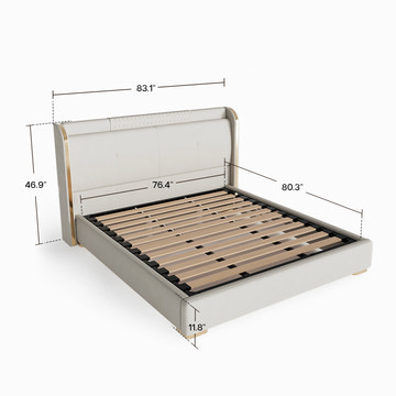 George Modern White PU Leather Upholstered Platform Bed Frame King Size with Headboard