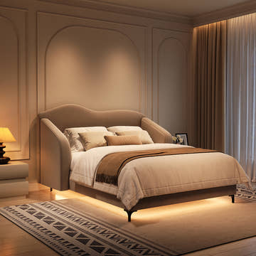 Kelly Nordic Grey Velvet Upholstered Queen Platform Bed Frame with Cloud Headboard