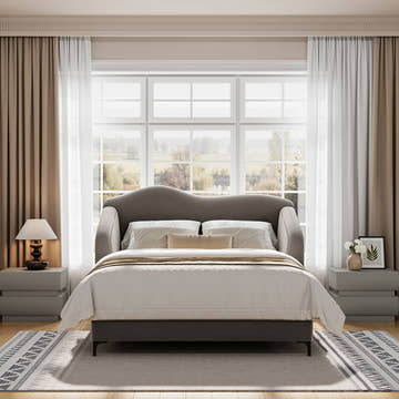 Kelly Nordic Grey Velvet Upholstered Queen Platform Bed Frame with Cloud Headboard