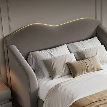 Kelly Nordic Grey Velvet Upholstered Queen Platform Bed Frame with Cloud Headboard