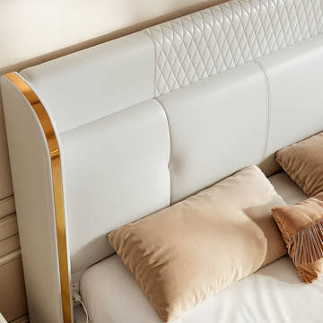 George Modern PU Leather Upholstered White Platform King Bed Frame Set with 2 Nightstands