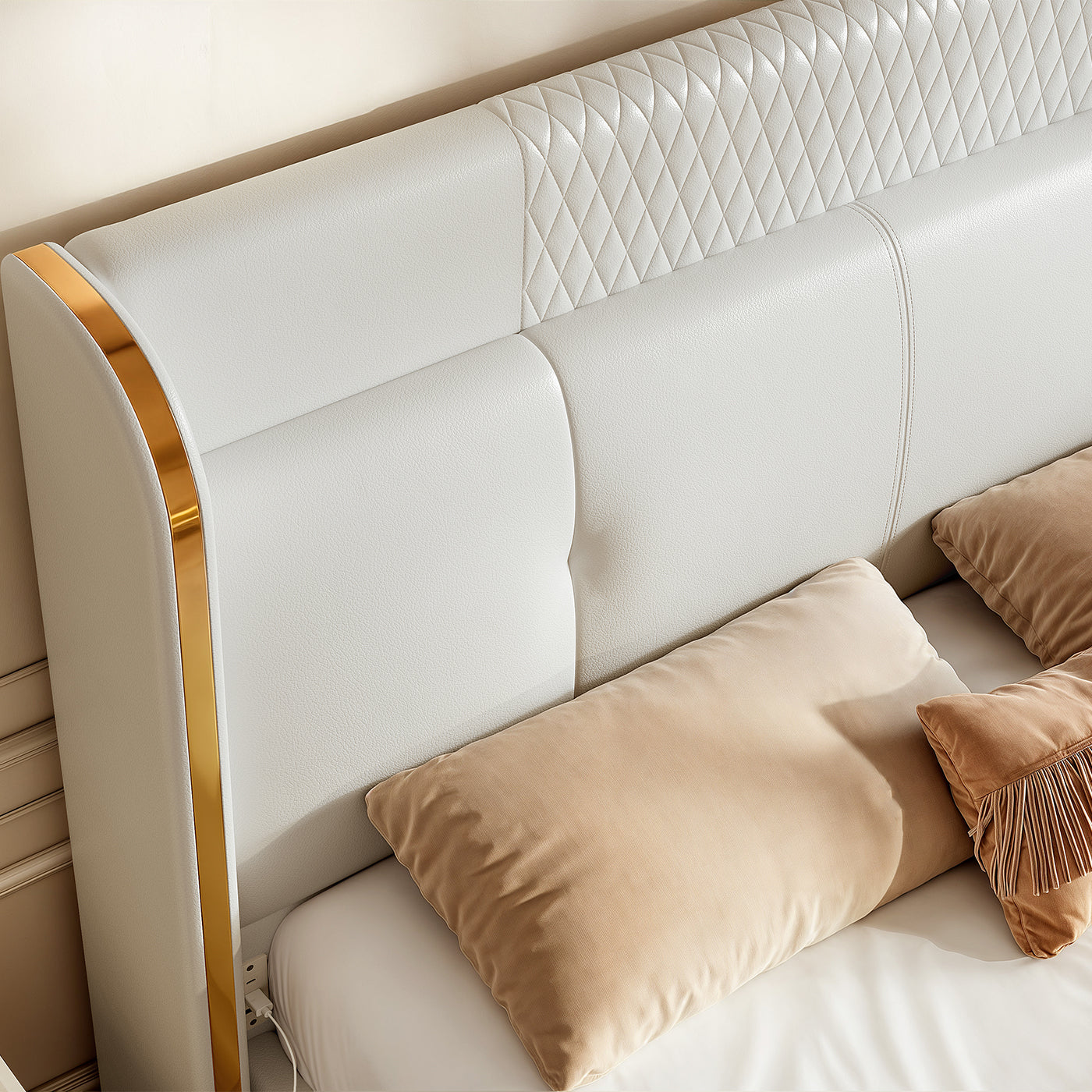George Modern PU Leather Upholstered Bed Frame with Headboard--King Size