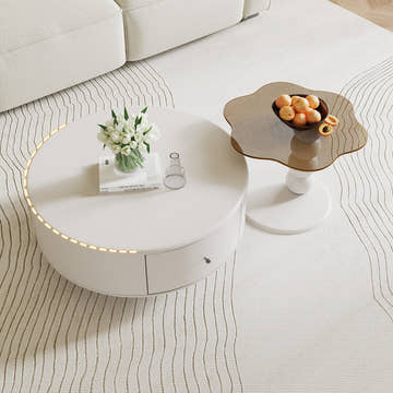 Elina Nordic Rotatable Nesting Coffee Table with Drawers