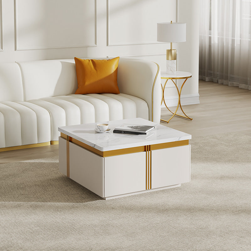 Sophie Common Luxury Small White Square Coffee Table with storage Drawers