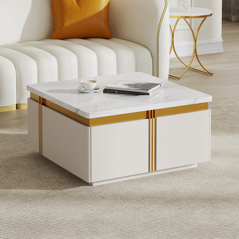 Sophie Common Luxury Small White Square Coffee Table with storage Drawers