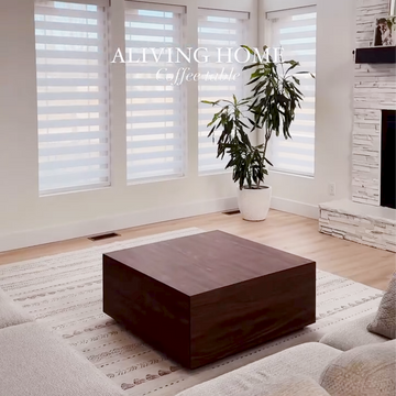 Miya Japandi Wood Square Coffee Table Desk with Storage Drawers for Small Spaces