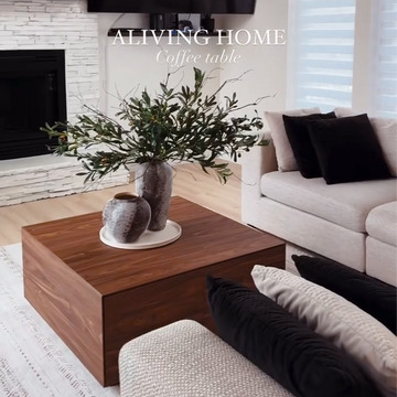 Miya Japandi Wood Square Coffee Table Desk with Storage Drawers for Small Spaces