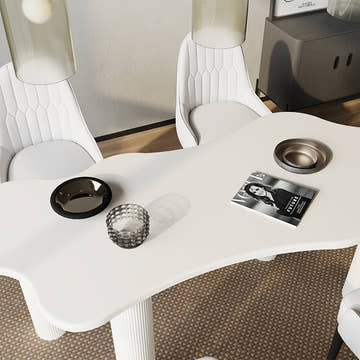 Elina Nordic White 4-Leg 67 Inch Irregular Cloud Dining Table Set for 4 with Chairs