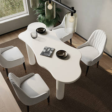 Elina Nordic White 4-Leg 67 Inch Irregular Cloud Dining Table Set for 4 with Chairs