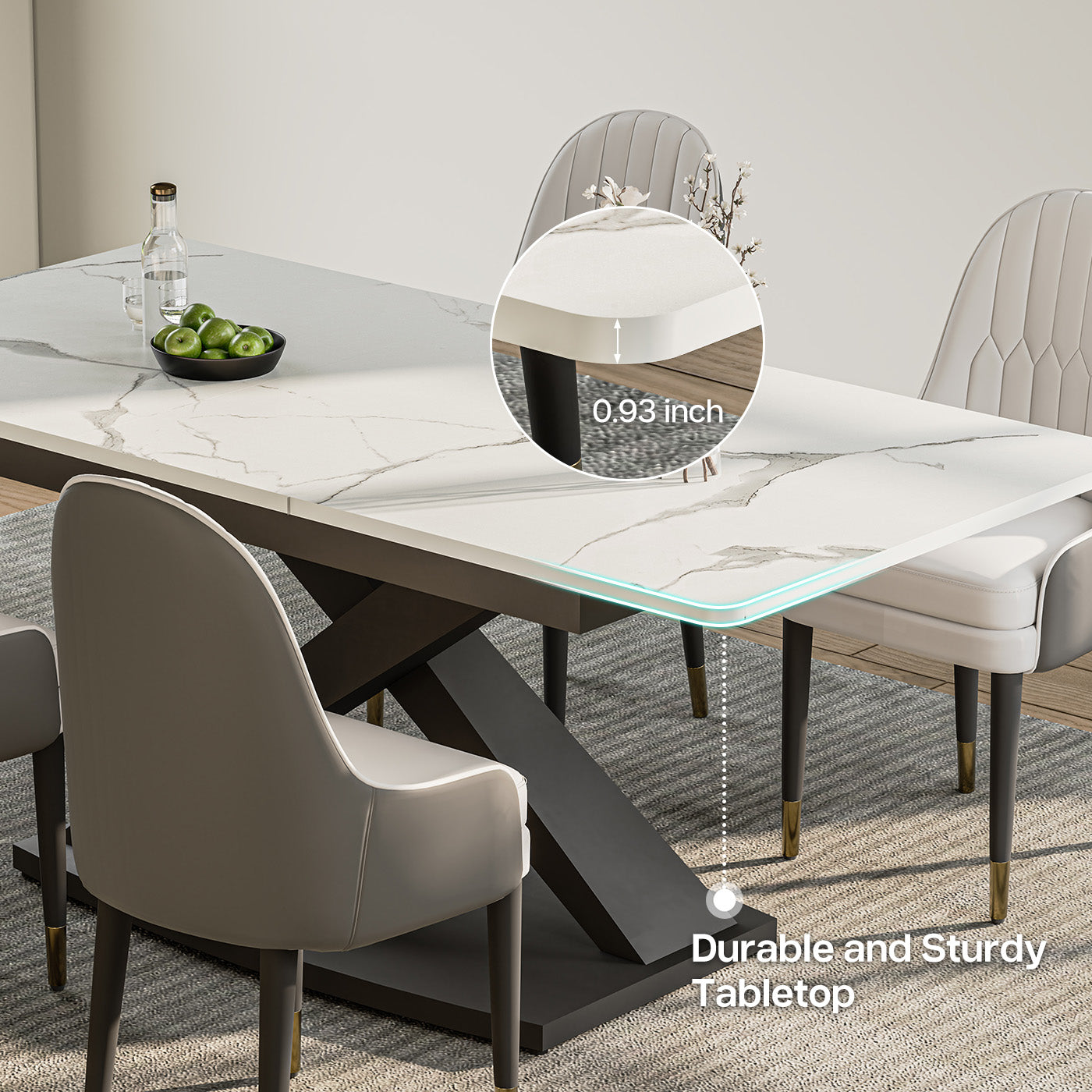 直接引き取り限定AliceGrey Engineered大理石ダイニングテーブル