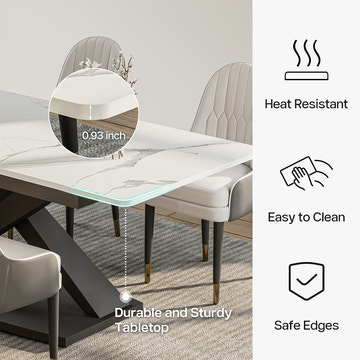 Thomas Modern Rectangular 55.2 Inch -70.9 Inch Extendable X Leg White Dining Table Set with 4 Chairs