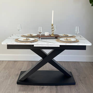 Thomas Modern Rectangular 55.2 Inch -70.9 Inch Extendable X Leg White Dining Table for 4-6 Seater