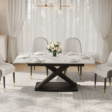 Thomas Modern Rectangular 55.2 Inch -70.9 Inch Extendable X Leg White Dining Table for 4-6 Seater