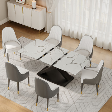 Thomas Modern Rectangular 55.2 Inch -70.9 Inch Extendable X Leg White Dining Table for 4-6 Seater