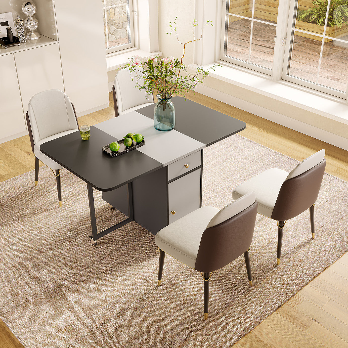 Aliving Home Small Rectangle Folding Dining Room Table on Wheels