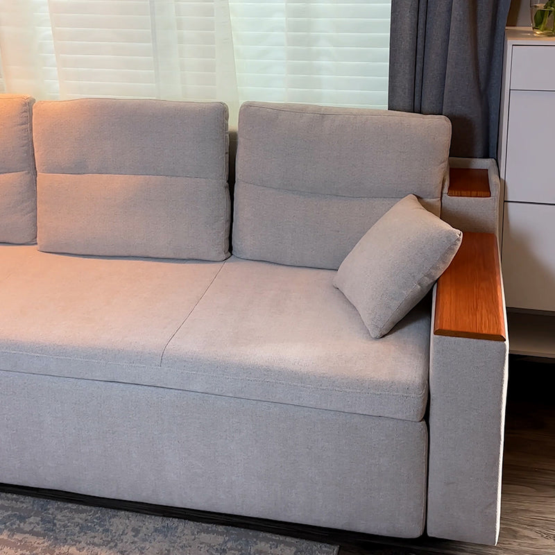 Miya Japandi Linen Sleeper Sofa with Trundle & USB Port