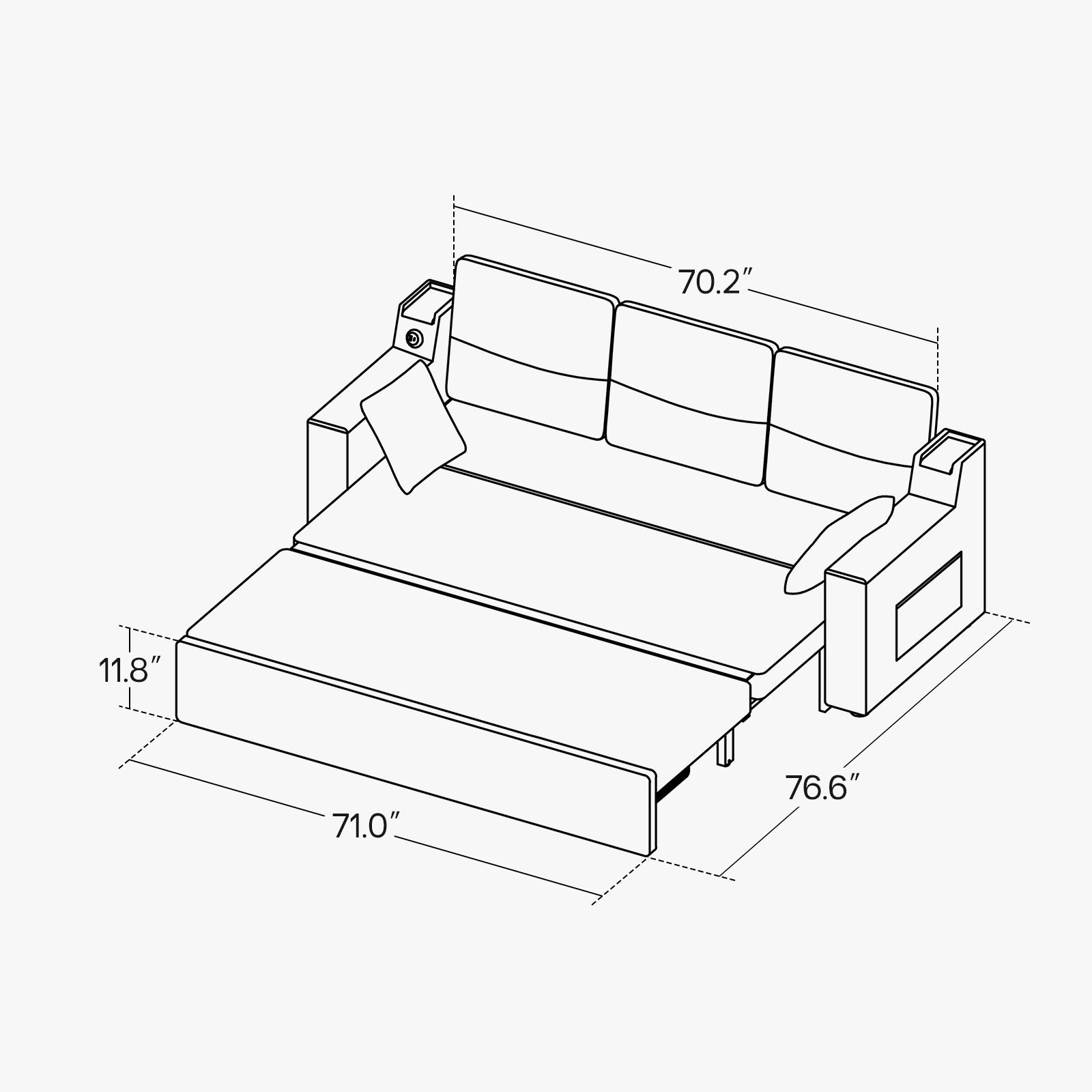 Miya Japandi Convertible Sleeper Sofa Trundle Bed Futon with Storage & USB Port