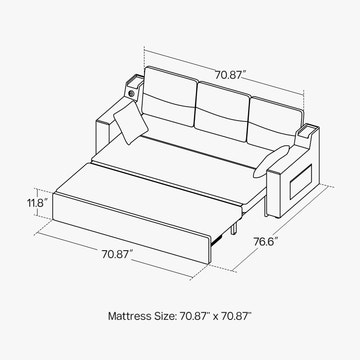 Miya Japandi Convertible Sleeper Sofa Trundle Bed Futon with Storage & USB Port