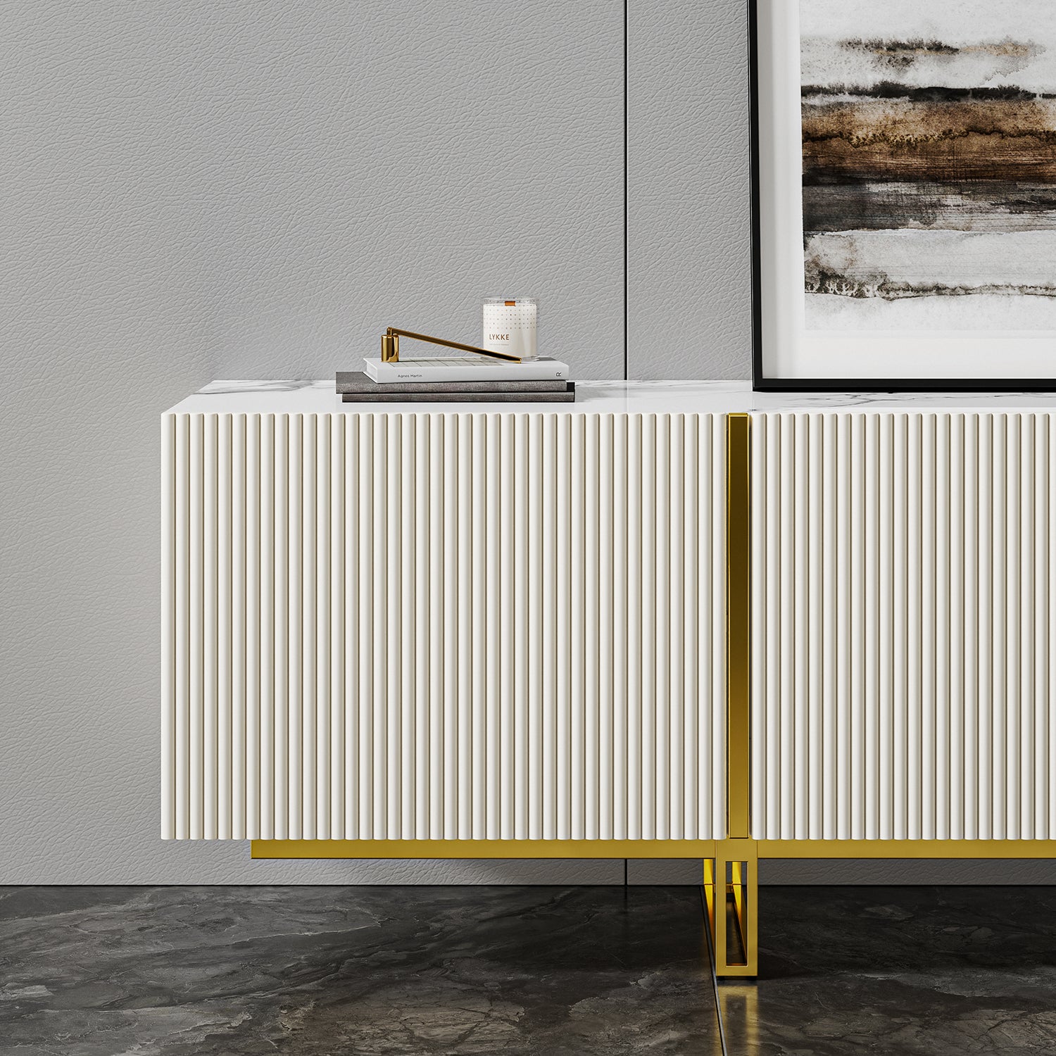 Cassandra Common Luxury Off White Large Media Console 86.7 inch TV Stand with Storage