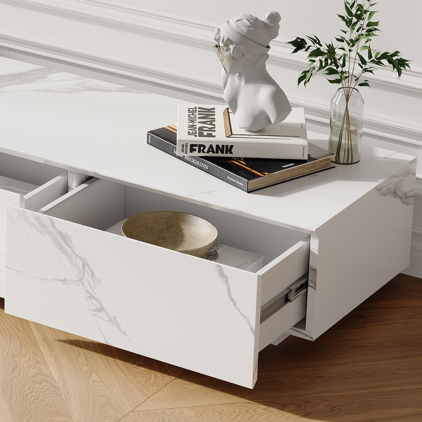 Jackson Modern 78.8" Faux Marble TV Stand with Drawers